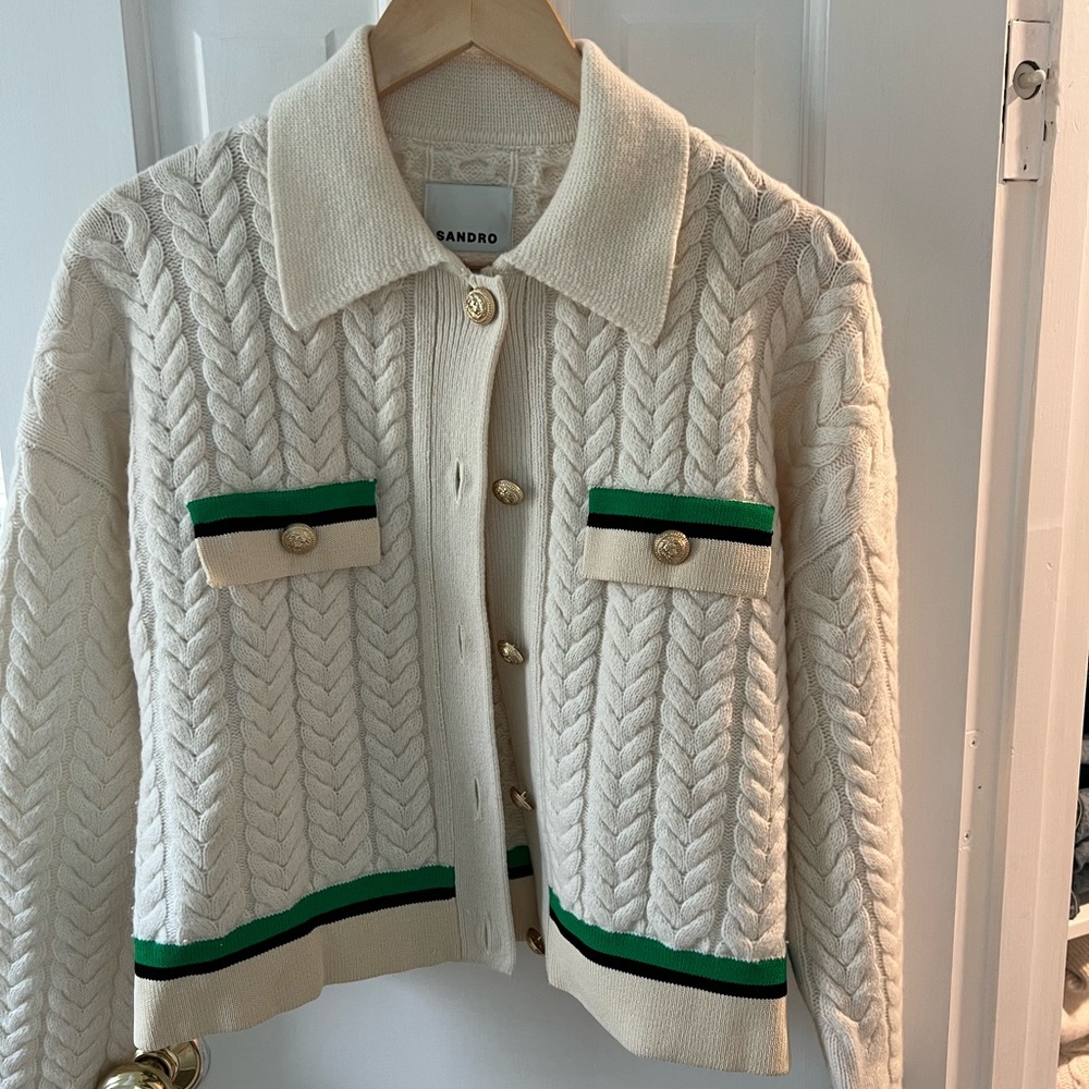 Sandro Wool Cable Knit Cardigan Size M